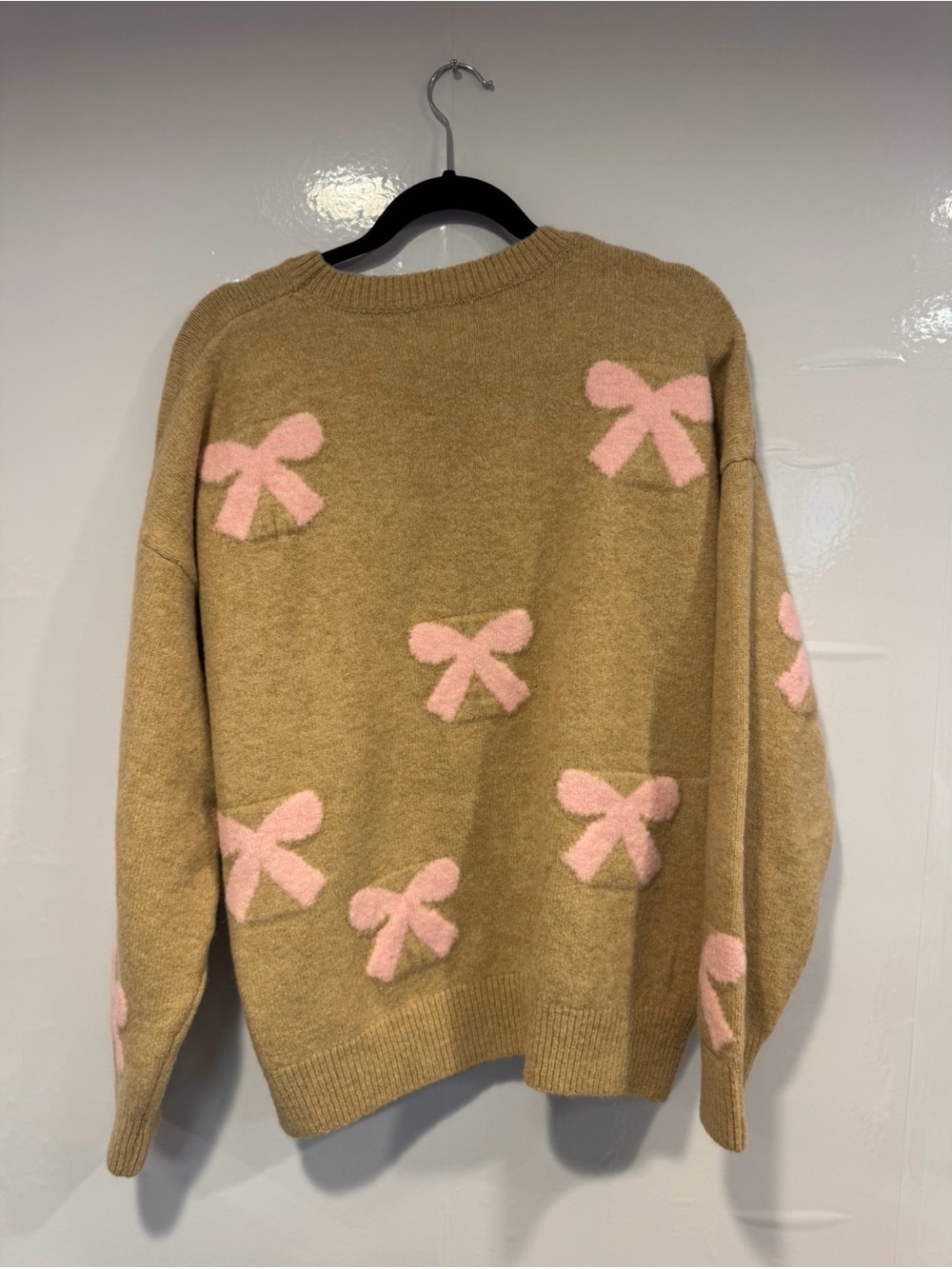 &Merci Camel Sweater with Pink Bow Accents - Picture 4 of 4